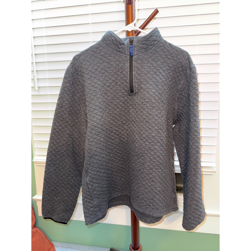 J.Crew Mens Large Gray Pullover Quilted Quarter Zip Authentic Fleece